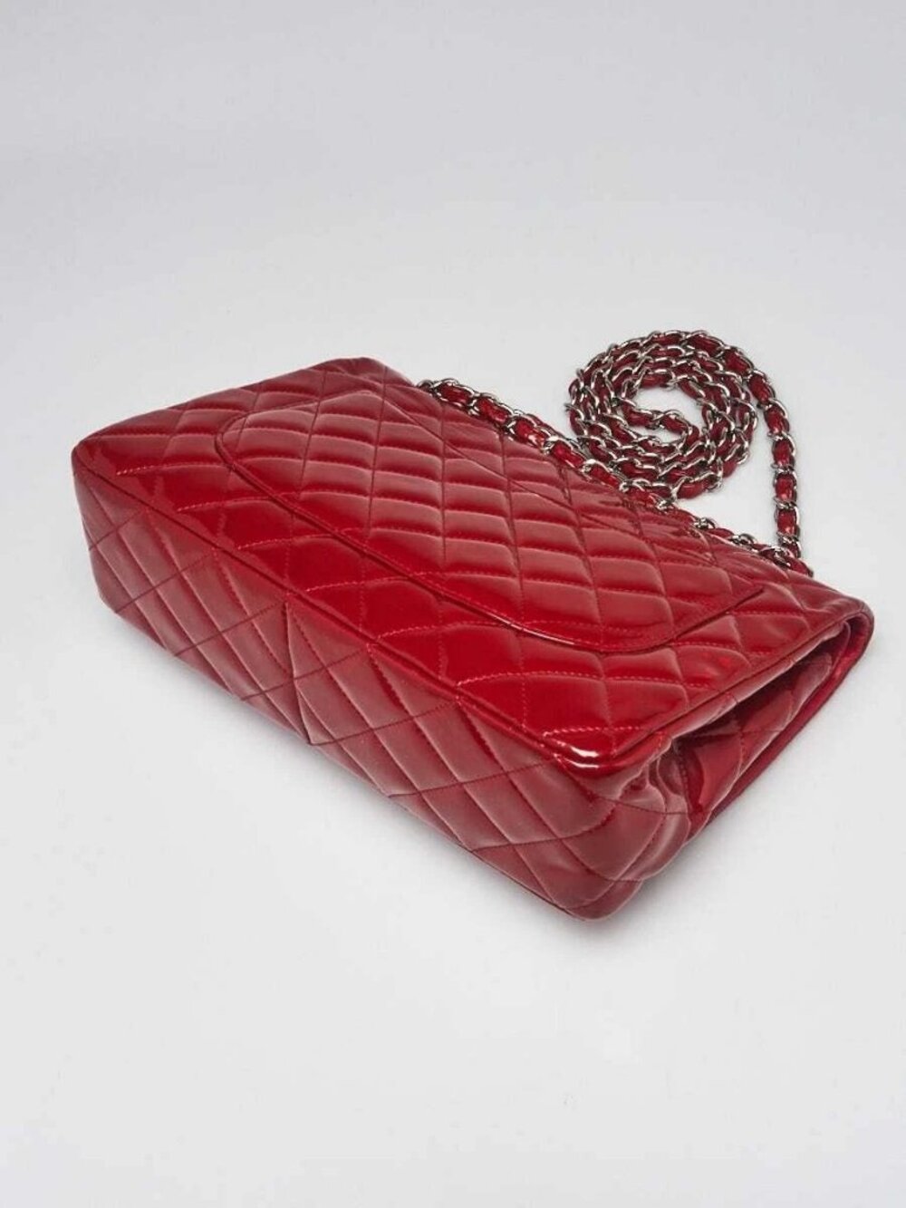 Chanel Red Quilted Patent Leather Classic Jumbo Double Flap Bag - Picture 3 of 12